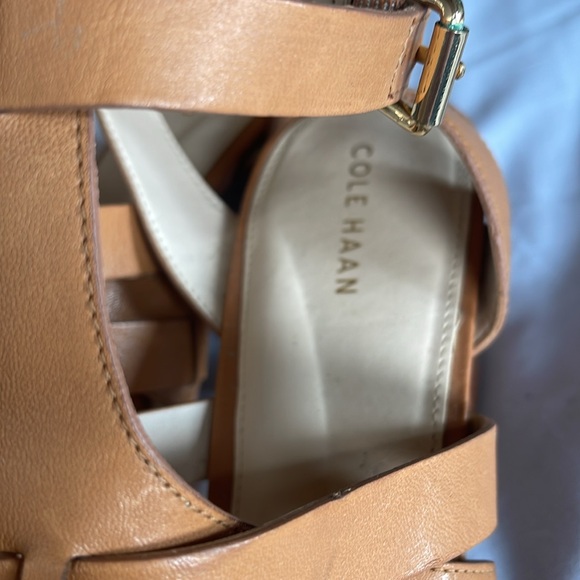 Sale 🔥 Cole Haan Tan Beige Leather Sandals w Heels. EUC - Picture 2 of 5